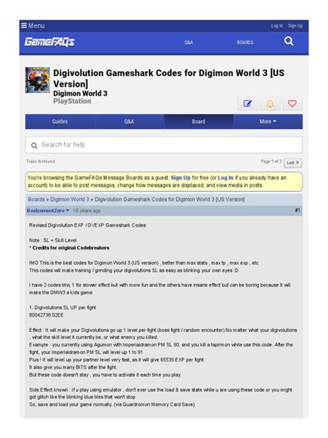 Digimon World GameShark Codes .